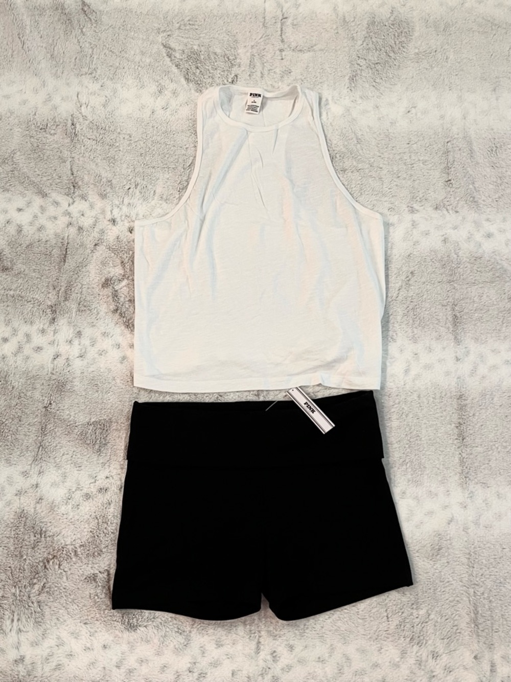 PINK Victoria's Secret White Tank Top & Black Bike Shorts Set